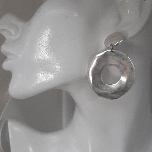 Jewelry - Large Contemporary Silver Metal Flat Hoop Earrings